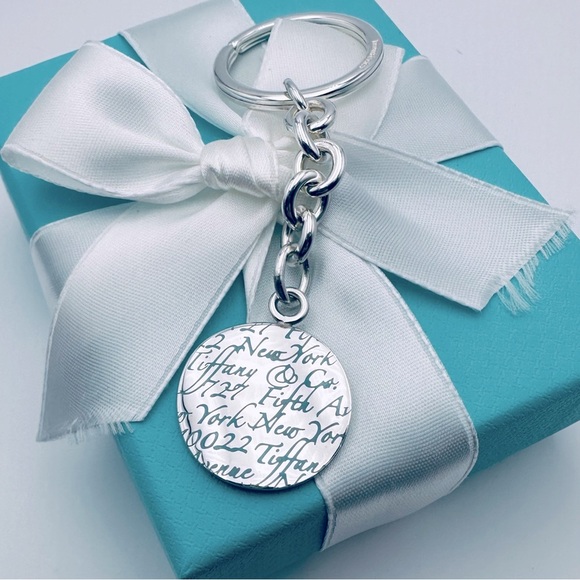 RARE Tiffany & Co. Blue Enamel Wavy Notes Charm Keychain in Sterling Silver - Picture 1 of 10